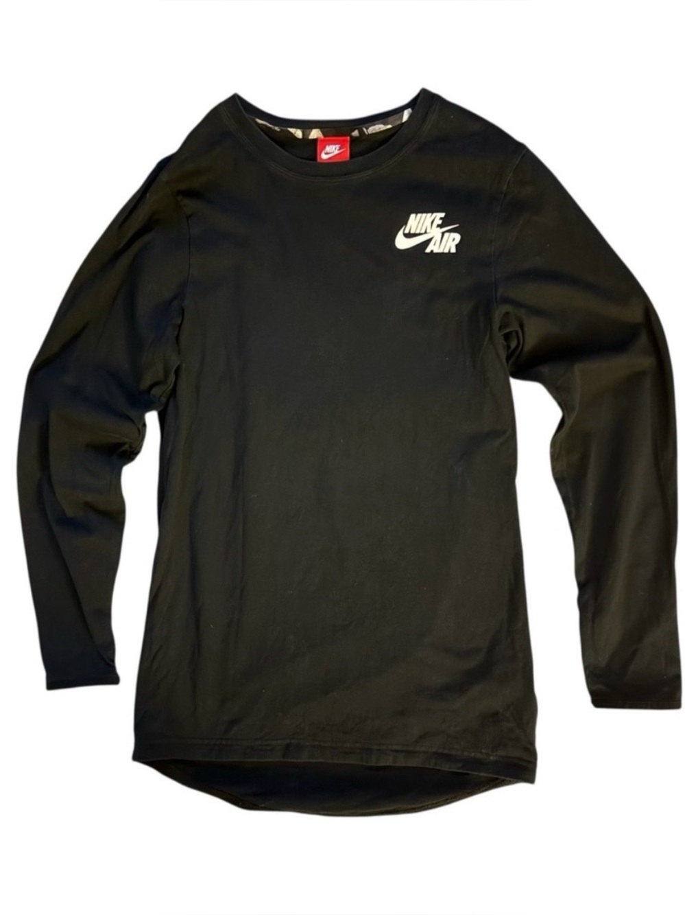 Nike Air Men’s Black Long Sleeve Big Logo T Shirt Size Small Crew Neck